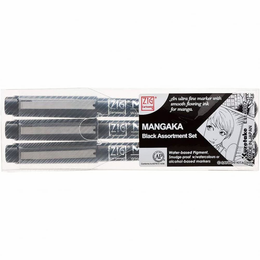 Caneta Nanquim Kuretake Mangaka Black 3 Pontas